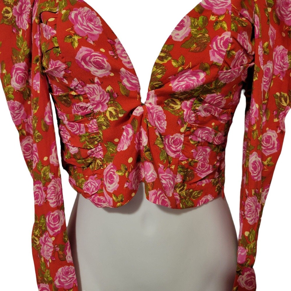 Zara Womens Floral Boho Fairy Cottage Core Draped Crop Top Blouse Size XS - Picture 3 of 6